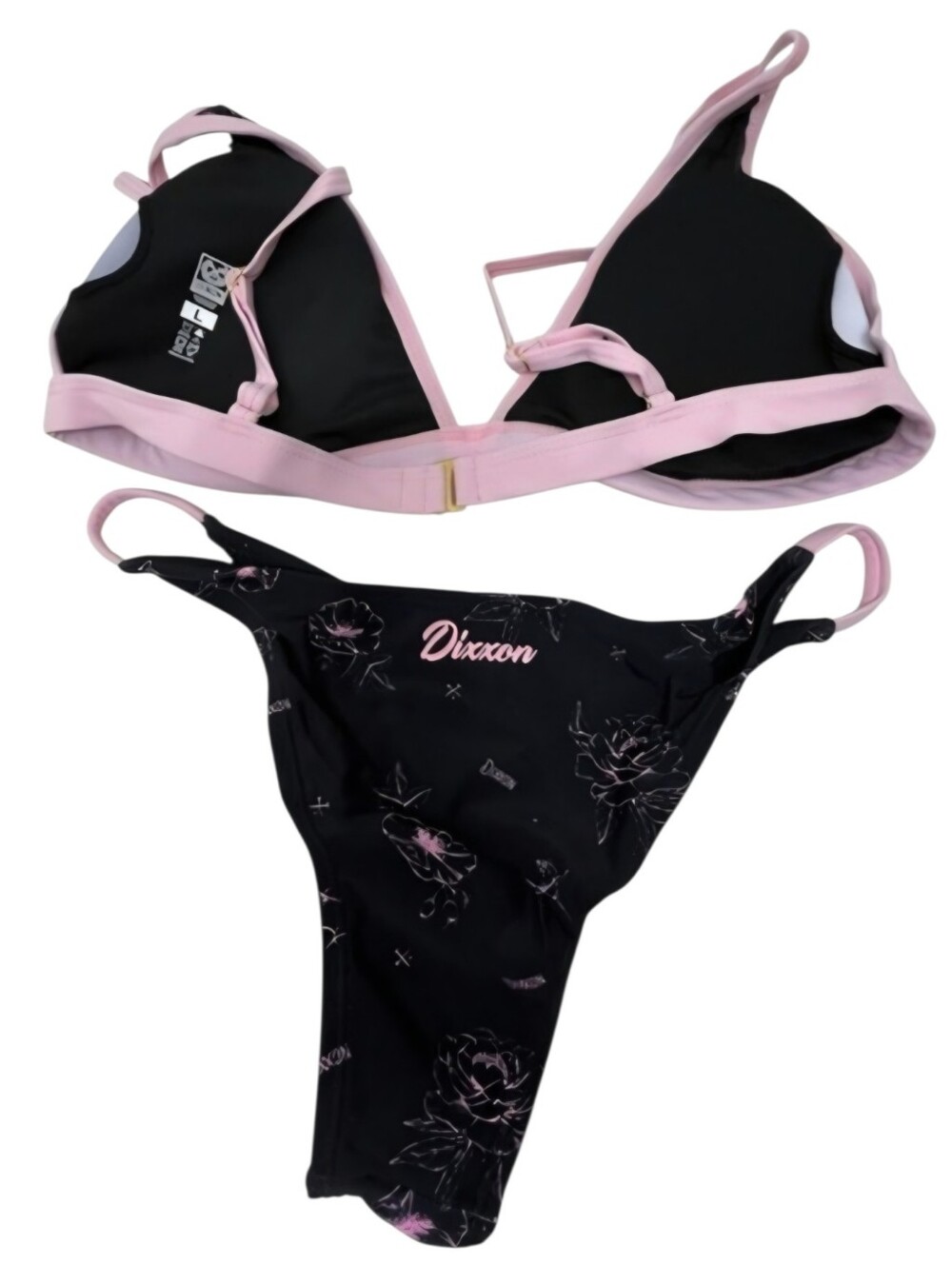 DIXXON Size MEDIUM - Black with Light Pink Trim Bikini Set
